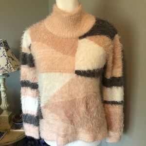 Vince Camuto brand pink, grey and ivory eye lash sweater